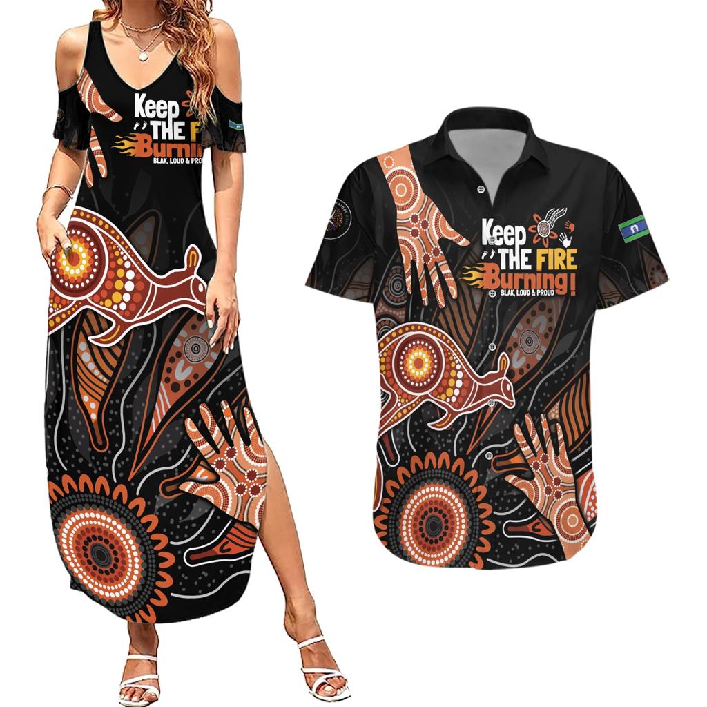 NAIDOC Week 2024 Personalised Couples Matching Summer Maxi Dress and Hawaiian Shirt Aboriginal Hand Stencils