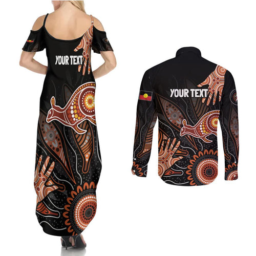 NAIDOC Week 2024 Personalised Couples Matching Summer Maxi Dress and Long Sleeve Button Shirt Aboriginal Hand Stencils