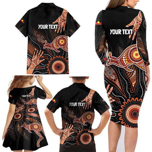 NAIDOC Week 2024 Personalised Family Matching Long Sleeve Bodycon Dress and Hawaiian Shirt Aboriginal Hand Stencils