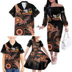 NAIDOC Week 2024 Personalised Family Matching Off The Shoulder Long Sleeve Dress and Hawaiian Shirt Aboriginal Hand Stencils