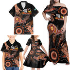 NAIDOC Week 2024 Personalised Family Matching Off Shoulder Maxi Dress and Hawaiian Shirt Aboriginal Hand Stencils