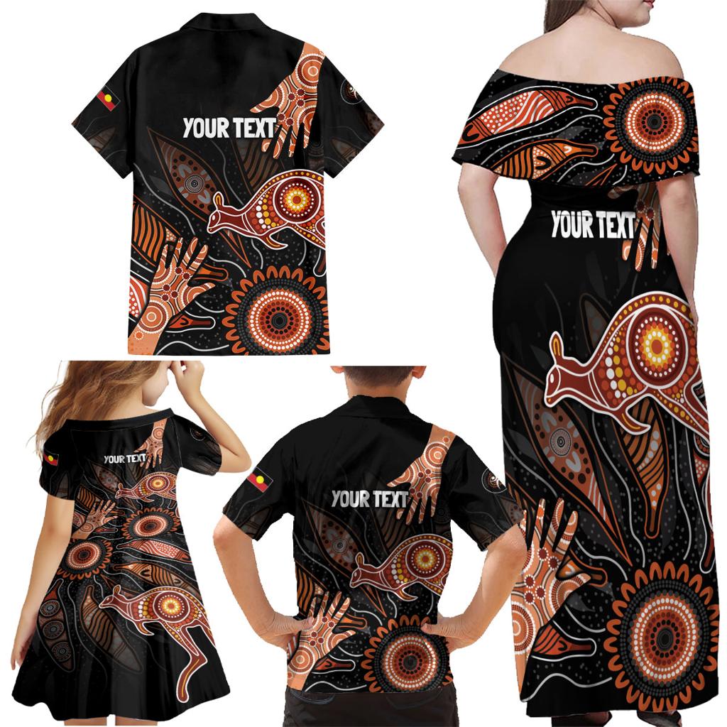 NAIDOC Week 2024 Personalised Family Matching Off Shoulder Maxi Dress and Hawaiian Shirt Aboriginal Hand Stencils