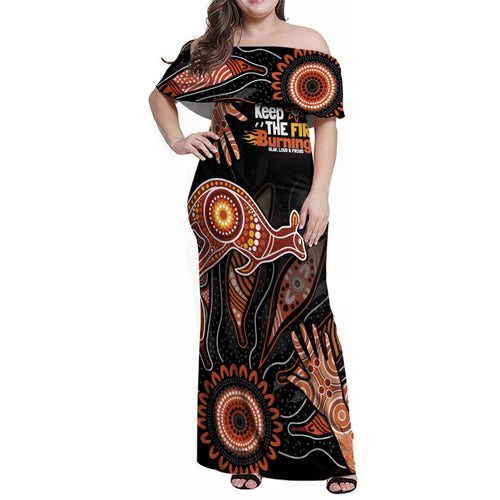 NAIDOC Week 2024 Personalised Family Matching Off Shoulder Maxi Dress and Hawaiian Shirt Aboriginal Hand Stencils
