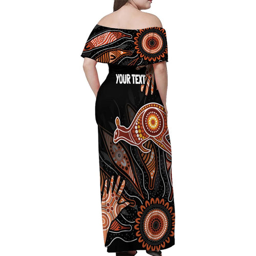 NAIDOC Week 2024 Personalised Family Matching Off Shoulder Maxi Dress and Hawaiian Shirt Aboriginal Hand Stencils