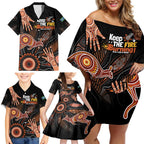NAIDOC Week 2024 Personalised Family Matching Off Shoulder Short Dress and Hawaiian Shirt Aboriginal Hand Stencils