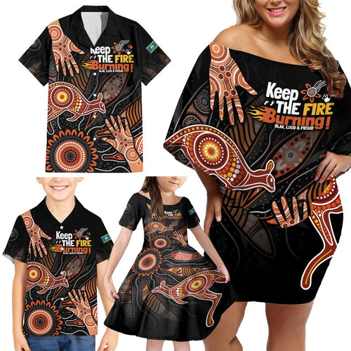 NAIDOC Week 2024 Personalised Family Matching Off Shoulder Short Dress and Hawaiian Shirt Aboriginal Hand Stencils