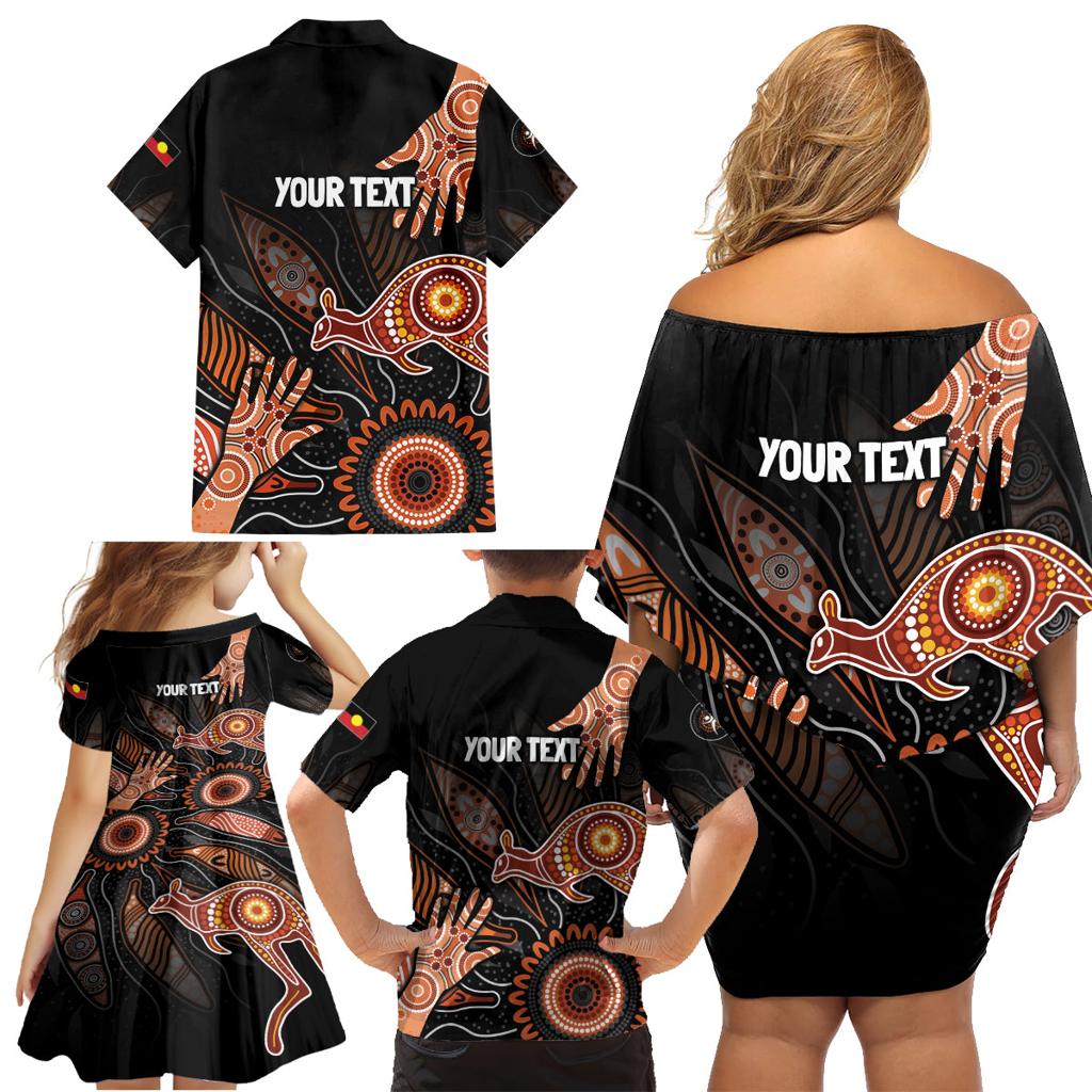 NAIDOC Week 2024 Personalised Family Matching Off Shoulder Short Dress and Hawaiian Shirt Aboriginal Hand Stencils