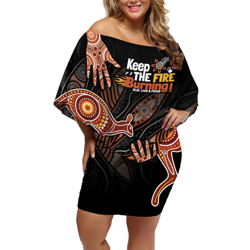 NAIDOC Week 2024 Personalised Family Matching Off Shoulder Short Dress and Hawaiian Shirt Aboriginal Hand Stencils
