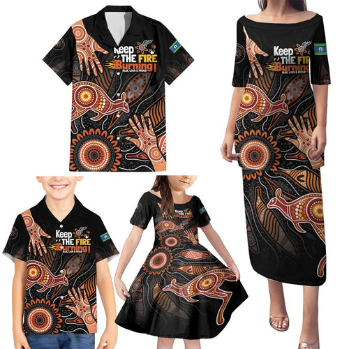 NAIDOC Week 2024 Personalised Family Matching Puletasi and Hawaiian Shirt Aboriginal Hand Stencils