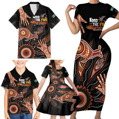 NAIDOC Week 2024 Personalised Family Matching Short Sleeve Bodycon Dress and Hawaiian Shirt Aboriginal Hand Stencils