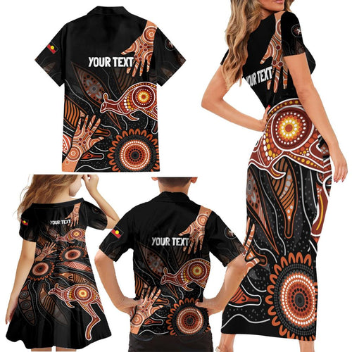 NAIDOC Week 2024 Personalised Family Matching Short Sleeve Bodycon Dress and Hawaiian Shirt Aboriginal Hand Stencils