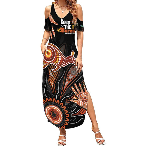 NAIDOC Week 2024 Personalised Family Matching Summer Maxi Dress and Hawaiian Shirt Aboriginal Hand Stencils