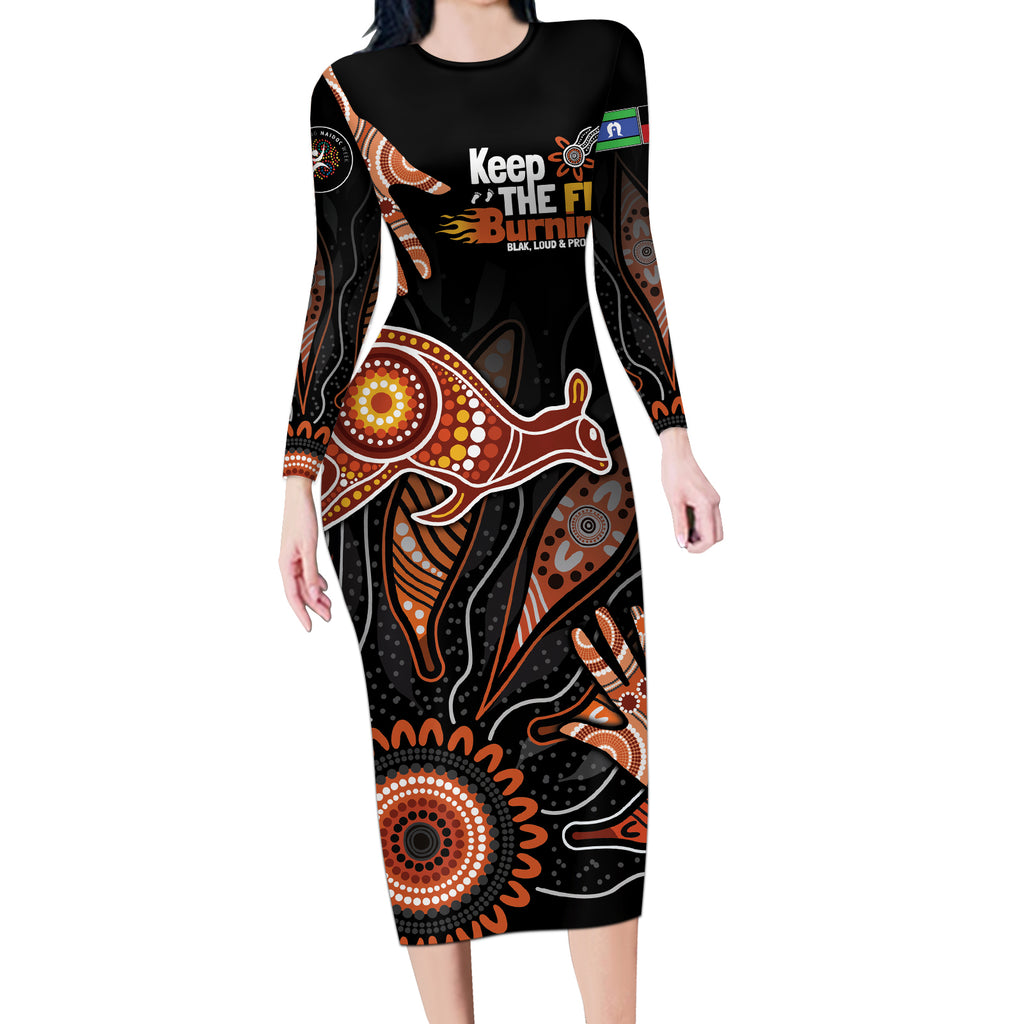 NAIDOC Week 2024 Personalised Long Sleeve Bodycon Dress Aboriginal Hand Stencils