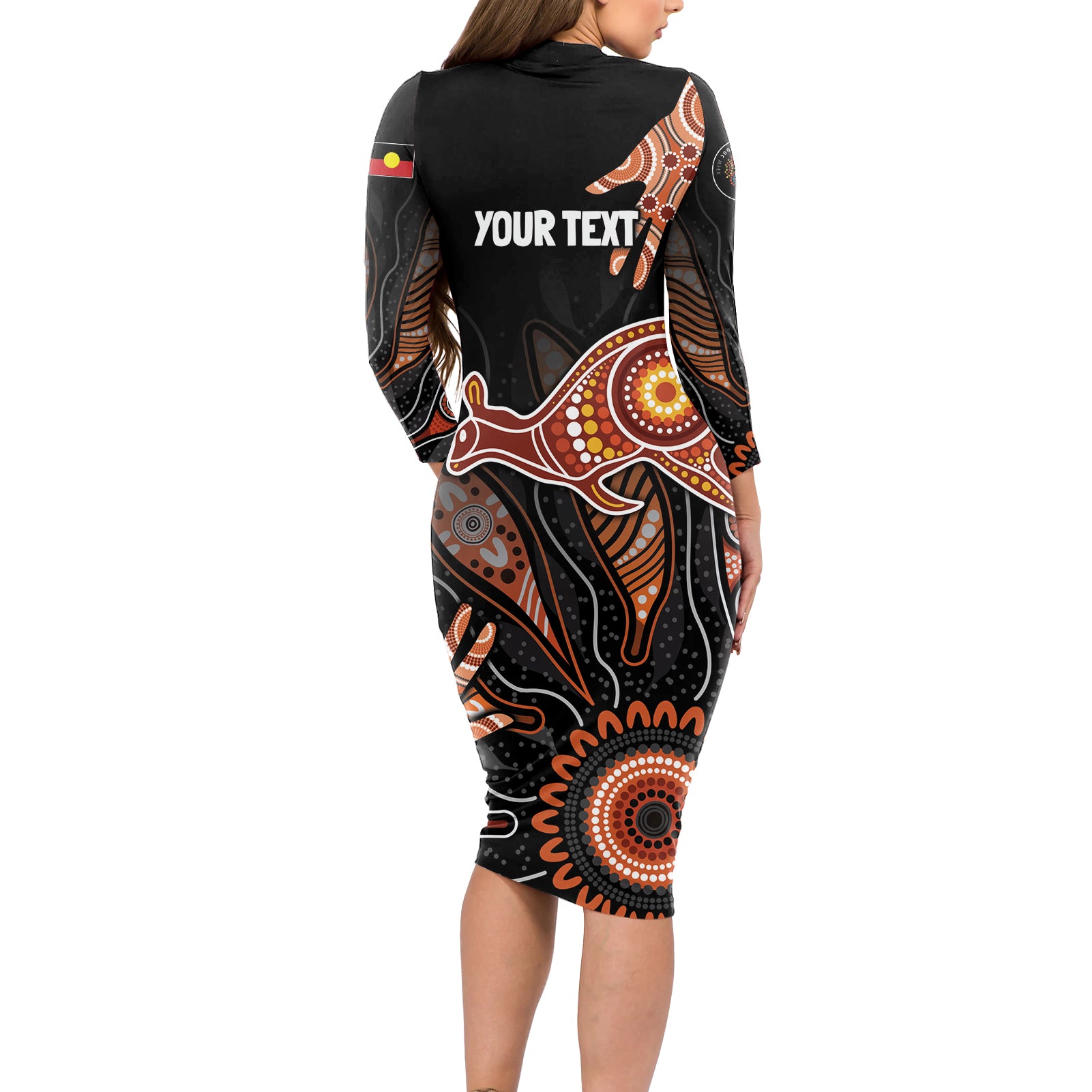 NAIDOC Week 2024 Personalised Long Sleeve Bodycon Dress Aboriginal Hand Stencils