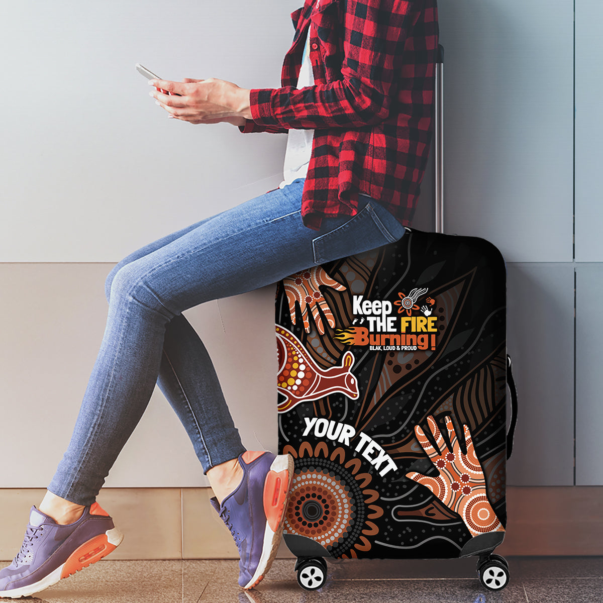 NAIDOC Week 2024 Personalised Luggage Cover Aboriginal Hand Stencils