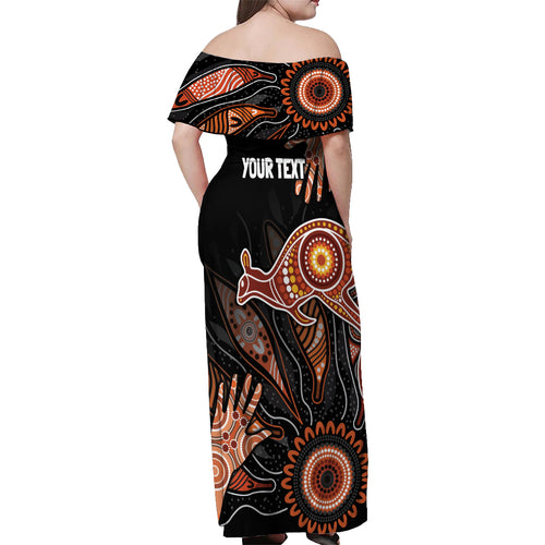 NAIDOC Week 2024 Personalised Off Shoulder Maxi Dress Aboriginal Hand Stencils