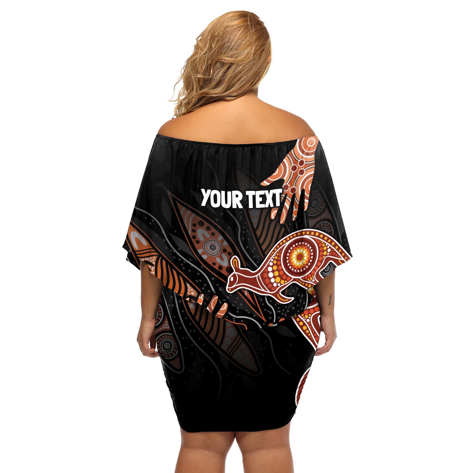 NAIDOC Week 2024 Personalised Off Shoulder Short Dress Aboriginal Hand Stencils