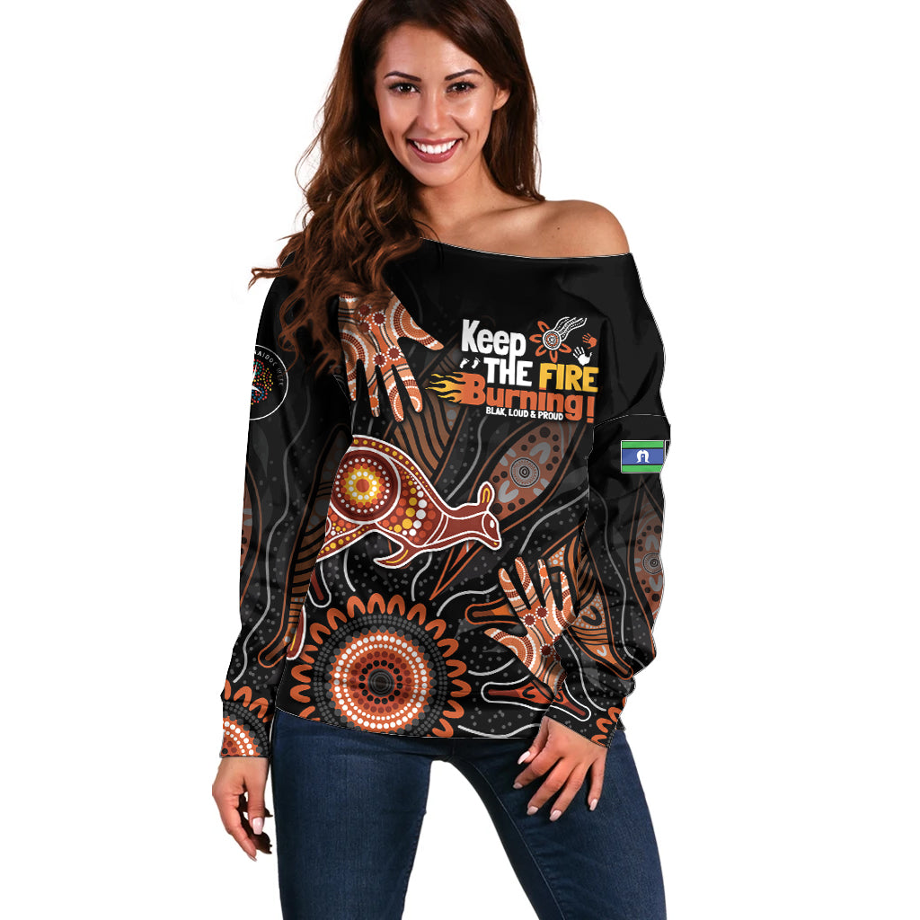NAIDOC Week 2024 Personalised Off Shoulder Sweater Aboriginal Hand Stencils