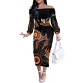 NAIDOC Week 2024 Personalised Off The Shoulder Long Sleeve Dress Aboriginal Hand Stencils