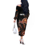 NAIDOC Week 2024 Personalised Off The Shoulder Long Sleeve Dress Aboriginal Hand Stencils