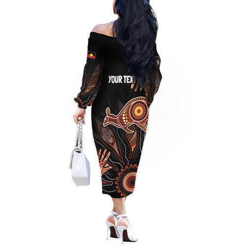 NAIDOC Week 2024 Personalised Off The Shoulder Long Sleeve Dress Aboriginal Hand Stencils