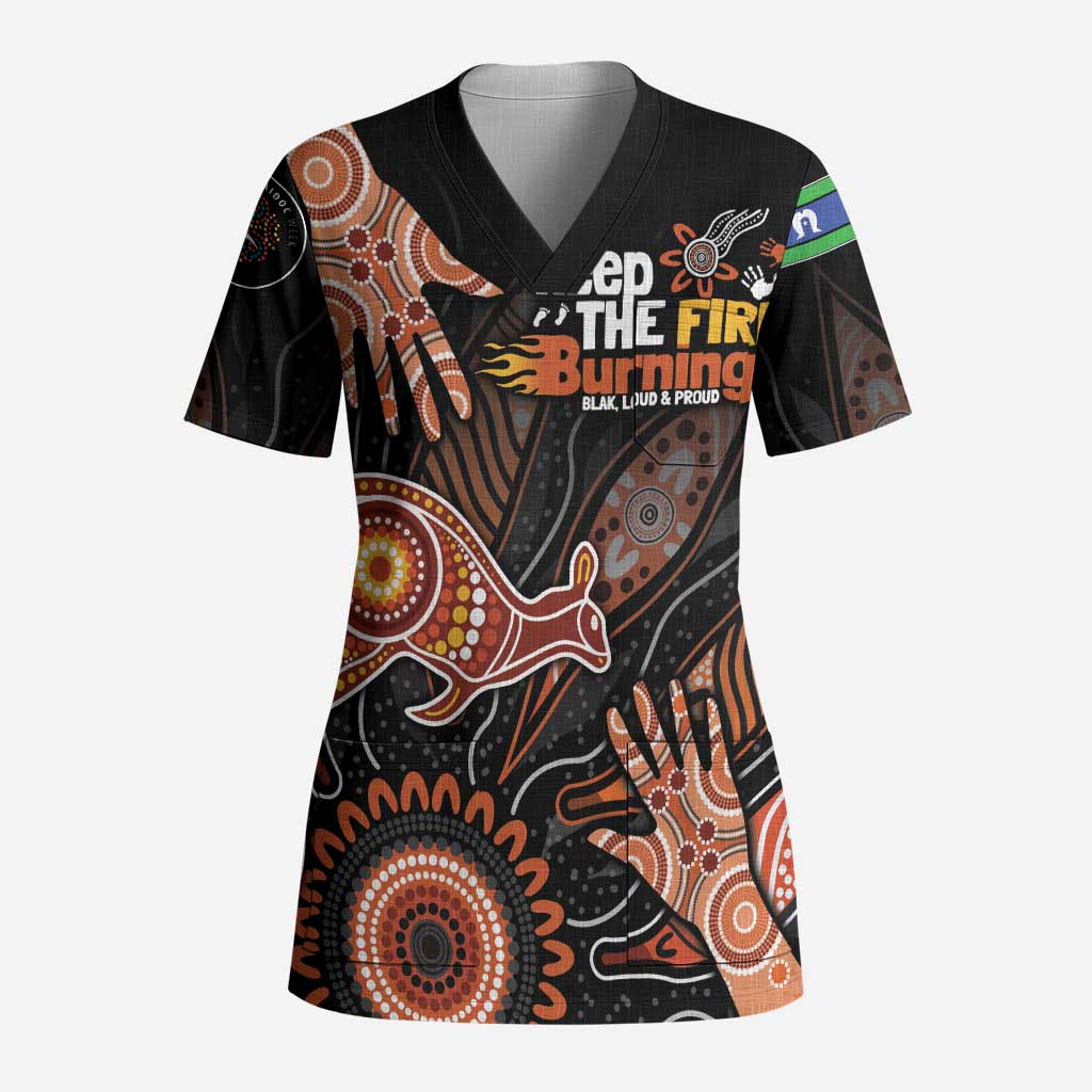 NAIDOC Week 2024 Personalised Scrub Top Aboriginal Hand Stencils - Aussie Hoodie