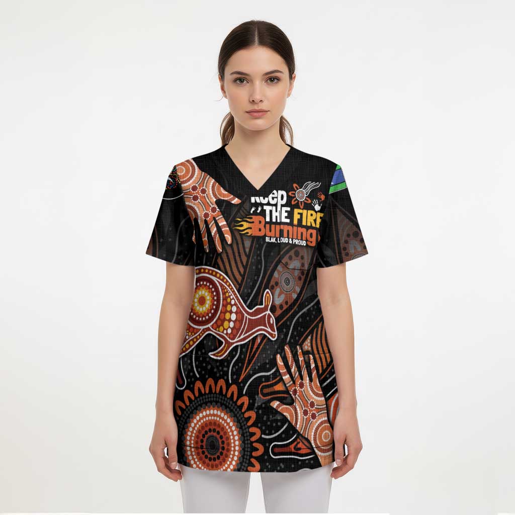 NAIDOC Week 2024 Personalised Scrub Top Aboriginal Hand Stencils - Aussie Hoodie