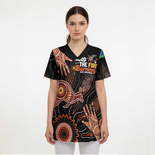 NAIDOC Week 2024 Personalised Scrub Top Aboriginal Hand Stencils - Aussie Hoodie