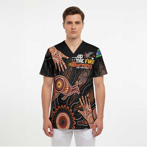 NAIDOC Week 2024 Personalised Scrub Top Aboriginal Hand Stencils - Aussie Hoodie