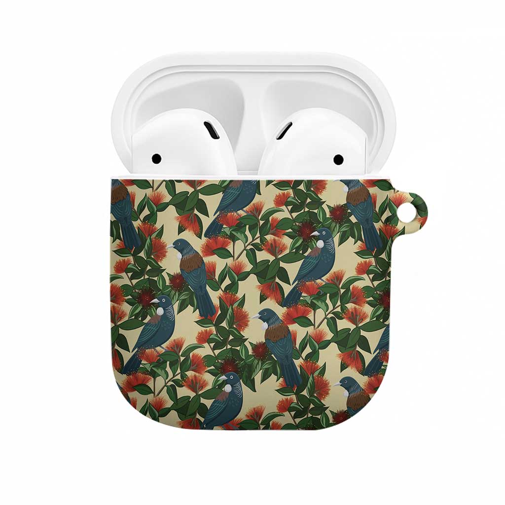 New Zealand Christmas AirPods Case Romantic Tui Birds on Pohutukawa - Ivory - Aussie Hoodie
