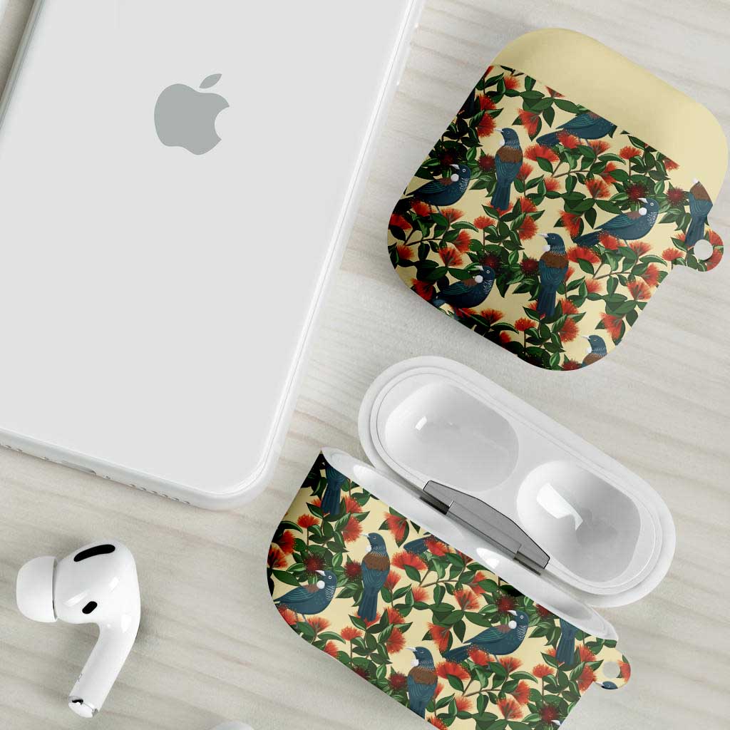 New Zealand Christmas AirPods Case Romantic Tui Birds on Pohutukawa - Ivory - Aussie Hoodie