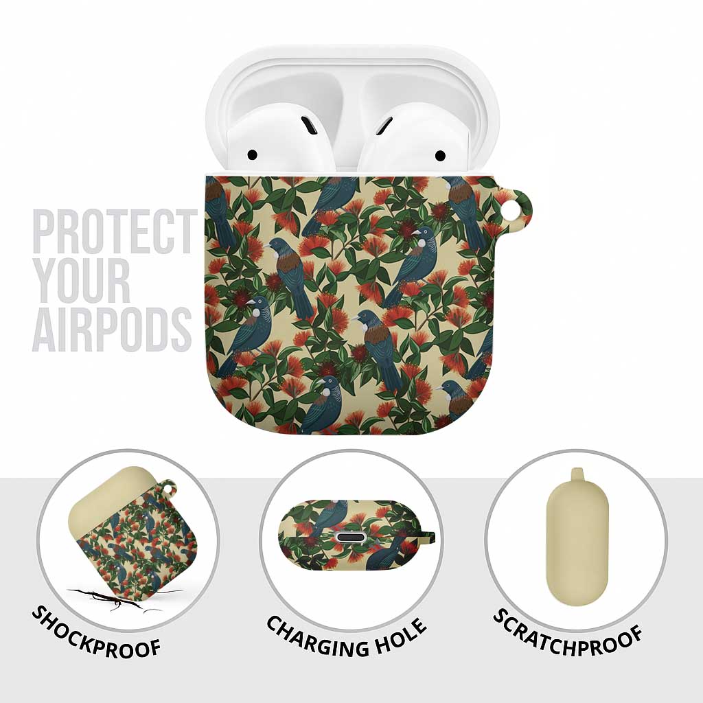 New Zealand Christmas AirPods Case Romantic Tui Birds on Pohutukawa - Ivory - Aussie Hoodie