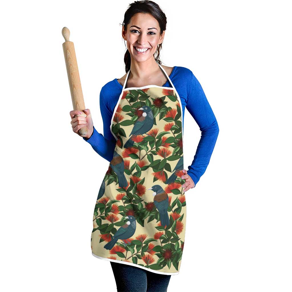 New Zealand Christmas Apron Romantic Tui Birds on Pohutukawa - Ivory - Aussie Hoodie