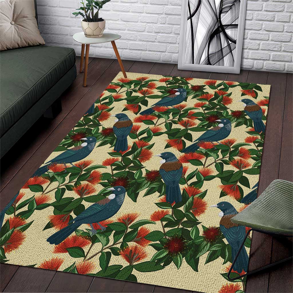 New Zealand Christmas Area Rug Romantic Tui Birds on Pohutukawa - Ivory - Aussie Hoodie