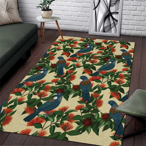 New Zealand Christmas Area Rug Romantic Tui Birds on Pohutukawa - Ivory - Aussie Hoodie