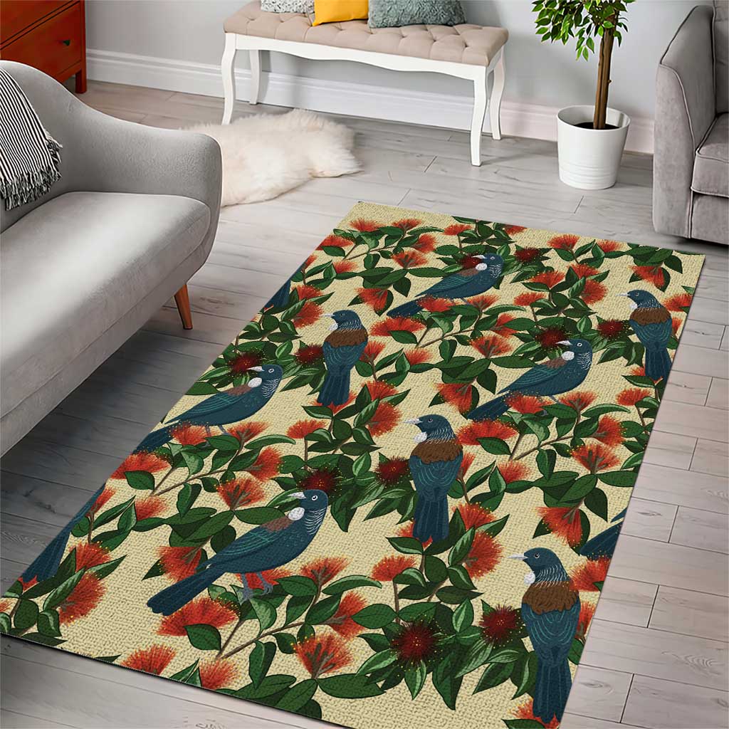 New Zealand Christmas Area Rug Romantic Tui Birds on Pohutukawa - Ivory - Aussie Hoodie