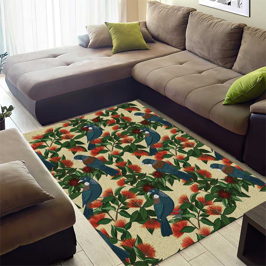 New Zealand Christmas Area Rug Romantic Tui Birds on Pohutukawa - Ivory - Aussie Hoodie