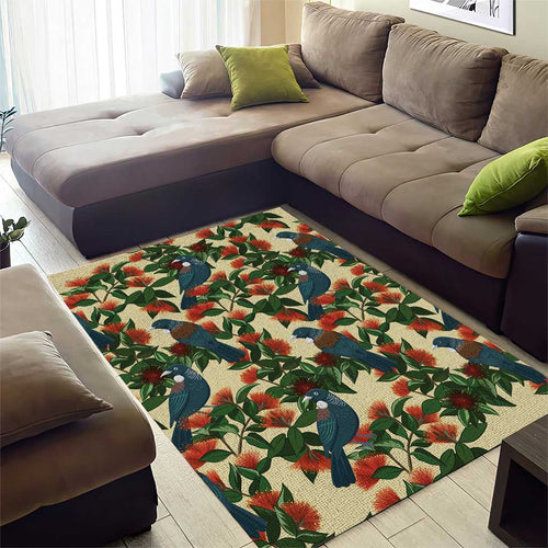 New Zealand Christmas Area Rug Romantic Tui Birds on Pohutukawa - Ivory - Aussie Hoodie