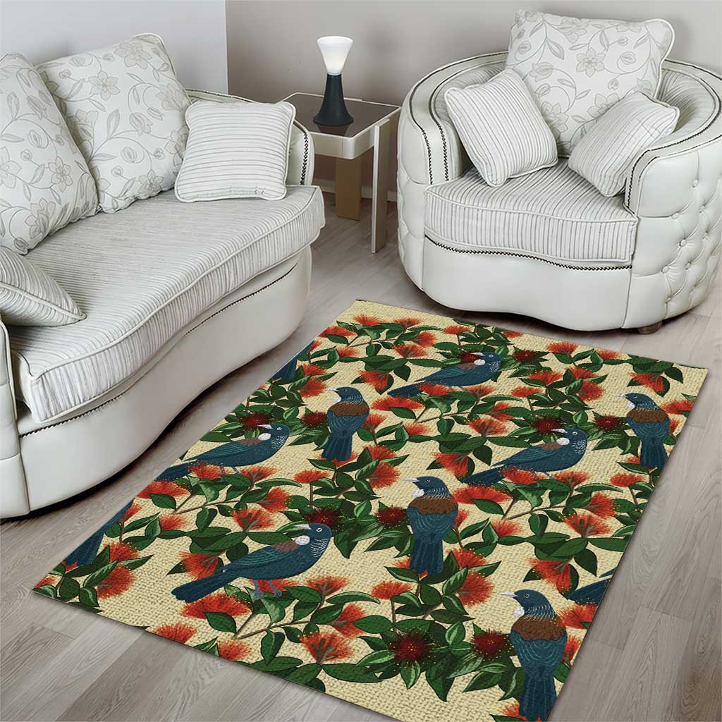 New Zealand Christmas Area Rug Romantic Tui Birds on Pohutukawa - Ivory - Aussie Hoodie