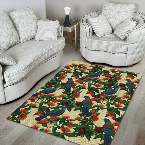 New Zealand Christmas Area Rug Romantic Tui Birds on Pohutukawa - Ivory - Aussie Hoodie