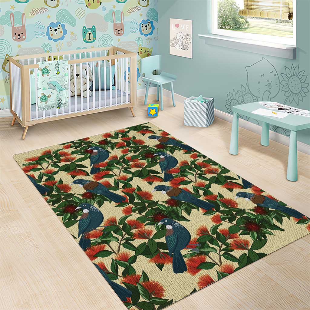 New Zealand Christmas Area Rug Romantic Tui Birds on Pohutukawa - Ivory - Aussie Hoodie