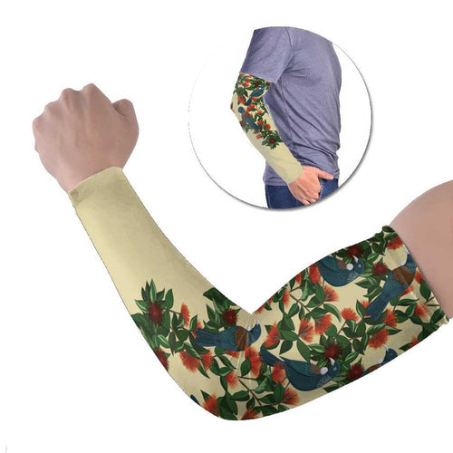 New Zealand Christmas Arm Sleeves Romantic Tui Birds on Pohutukawa - Ivory - Aussie Hoodie