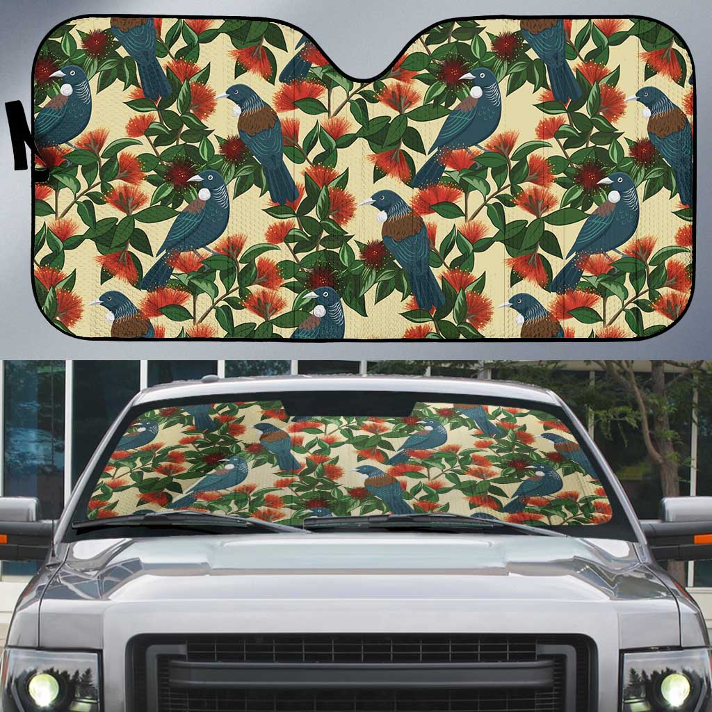 New Zealand Christmas Auto Sun Shade Romantic Tui Birds on Pohutukawa - Ivory - Aussie Hoodie