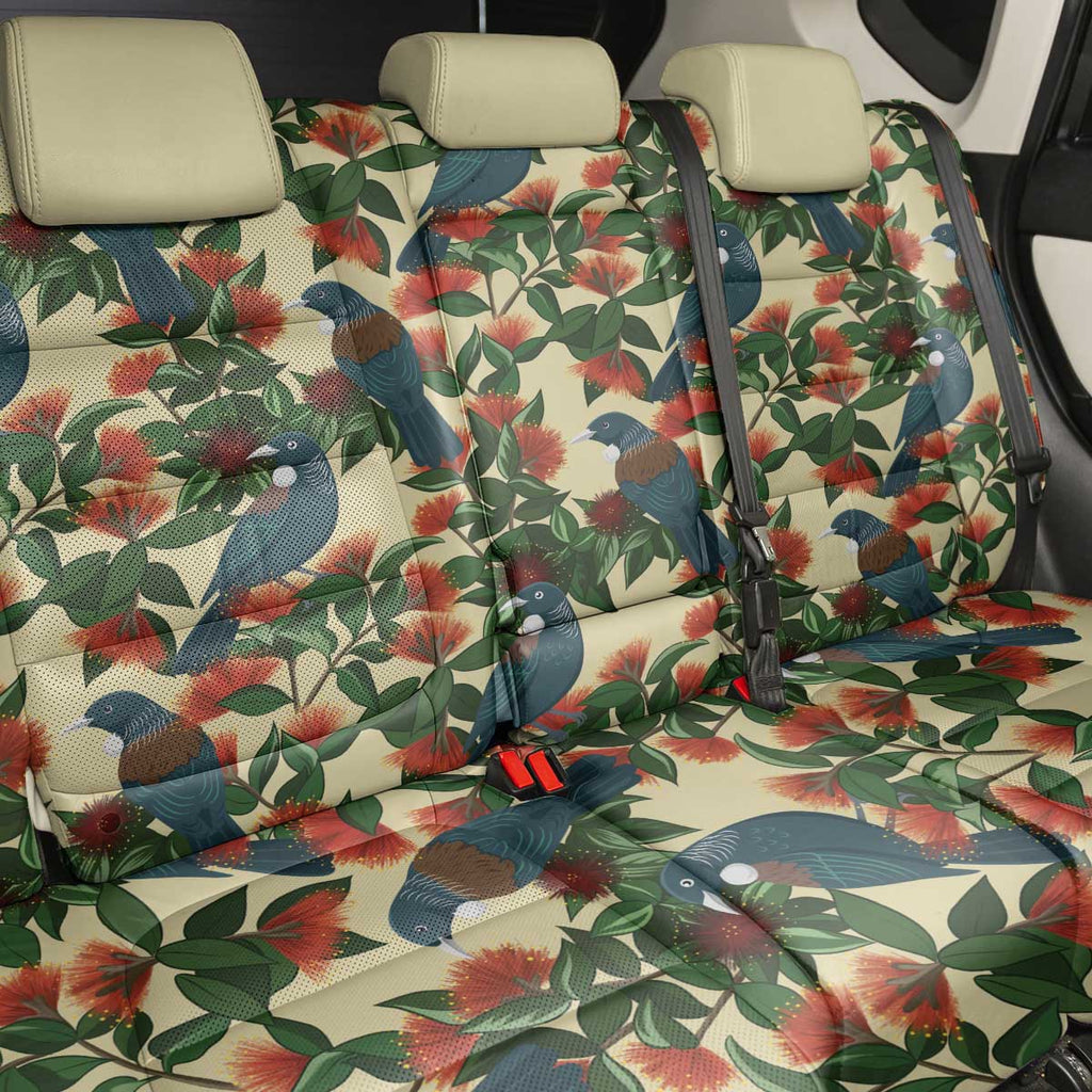 New Zealand Christmas Back Car Seat Cover Romantic Tui Birds on Pohutukawa - Ivory - Aussie Hoodie