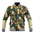 New Zealand Christmas Baseball Jacket Romantic Tui Birds on Pohutukawa - Ivory - Aussie Hoodie