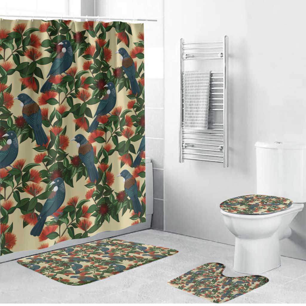 New Zealand Christmas Bathroom Set Romantic Tui Birds on Pohutukawa - Ivory - Aussie Hoodie
