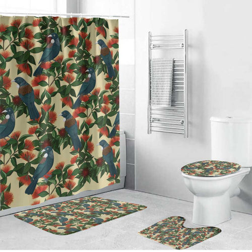 New Zealand Christmas Bathroom Set Romantic Tui Birds on Pohutukawa - Ivory - Aussie Hoodie