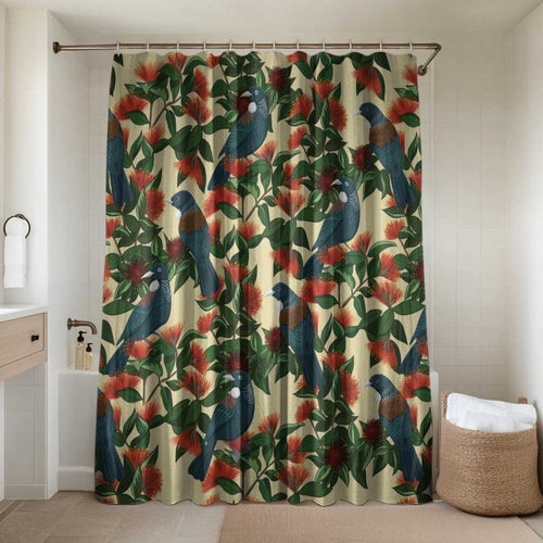 New Zealand Christmas Bathroom Set Romantic Tui Birds on Pohutukawa - Ivory - Aussie Hoodie