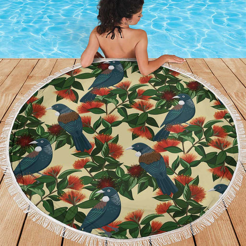 New Zealand Christmas Beach Blanket Romantic Tui Birds on Pohutukawa - Ivory - Aussie Hoodie
