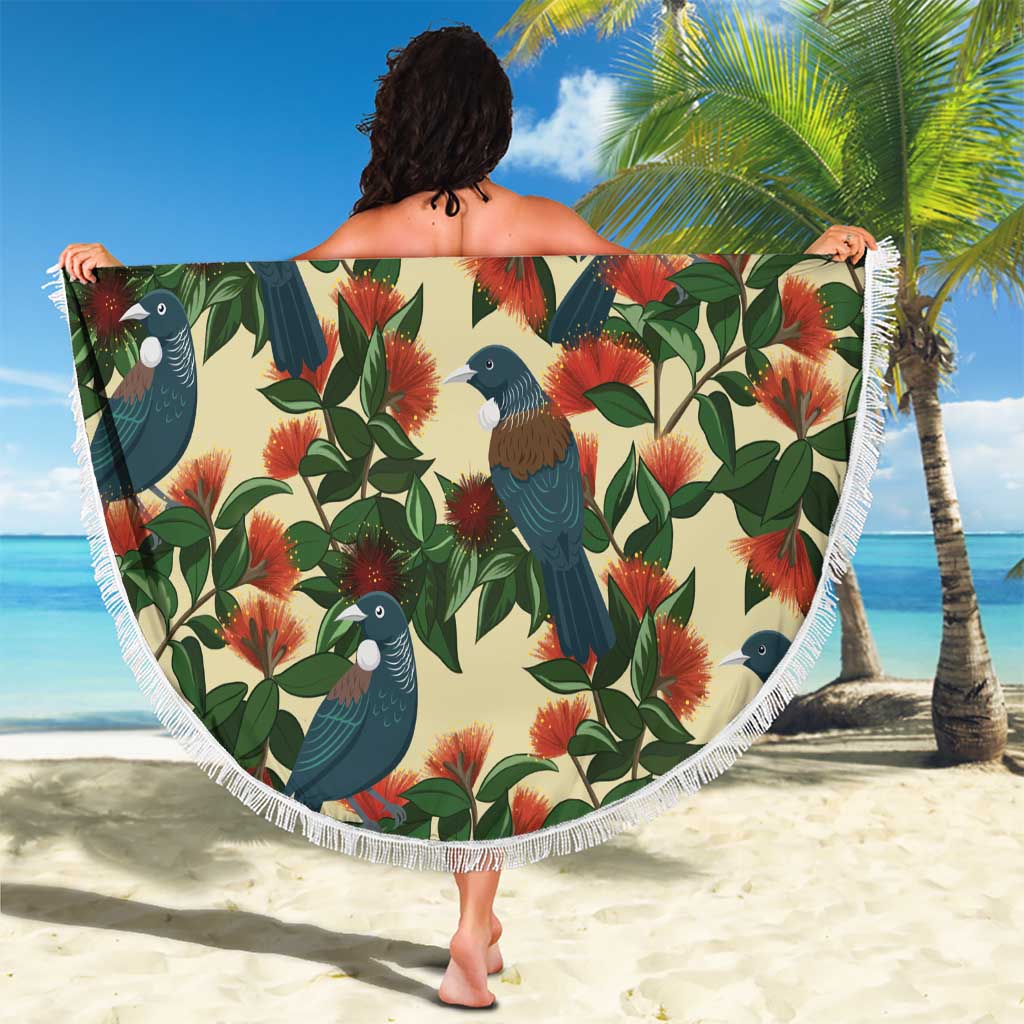 New Zealand Christmas Beach Blanket Romantic Tui Birds on Pohutukawa - Ivory - Aussie Hoodie